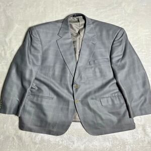 Haspel Silk Wool Blazer Men's 46R Steely Blue Beige Plaid Silver Fox Career Coat